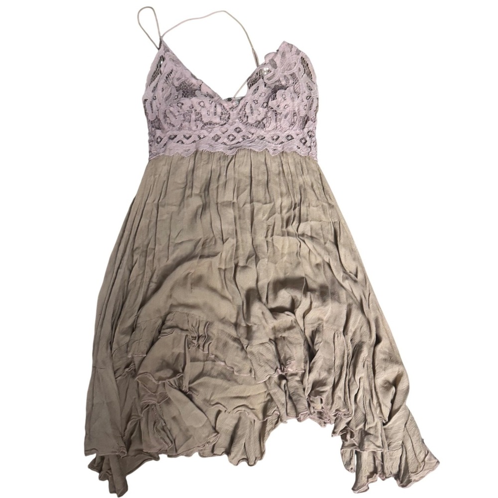 Free‎ People Lace Smocked Mini Dress Boho Festival Fairy Cottage Size Medium